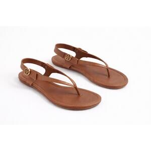 Tory Burch Minnie Travel Sandal Royal Tan Brown Vegan Leather Size 6